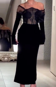 Sexy off-Neck Lace Chest Wrap Stitching Hip Long Dress
