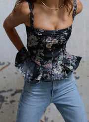 Floral Irregular Ruffle Light Slimming New Sexy Backless Lace up Wrapped Chest Vest