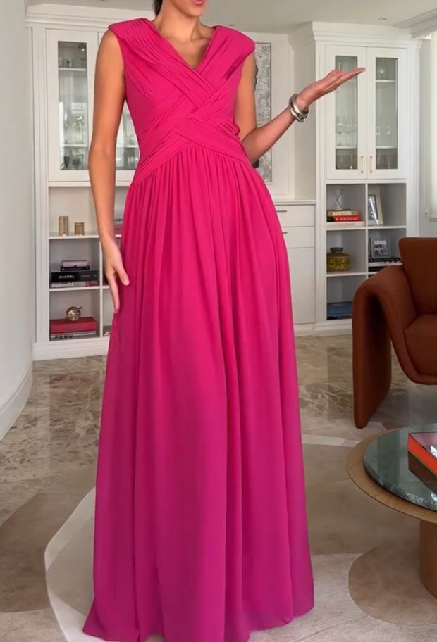 Sleeveless Halter V-neck Waist-Controlled Slimming Large Swing Dress
