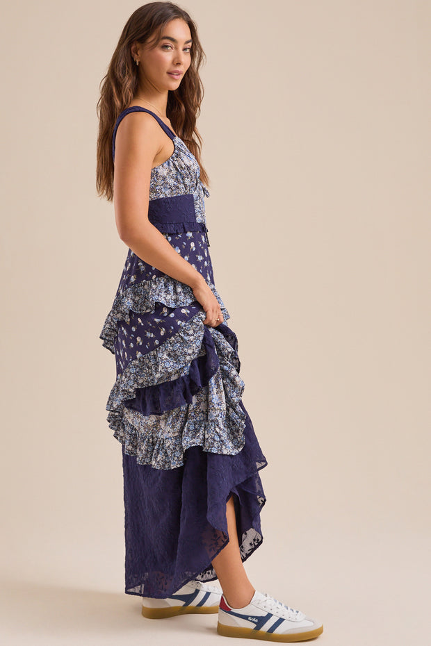 Casual Patchwork Floral Maxi Dress