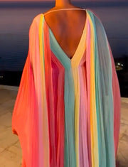 Fashion Loose Tie-Dye V-neck Backless Dress