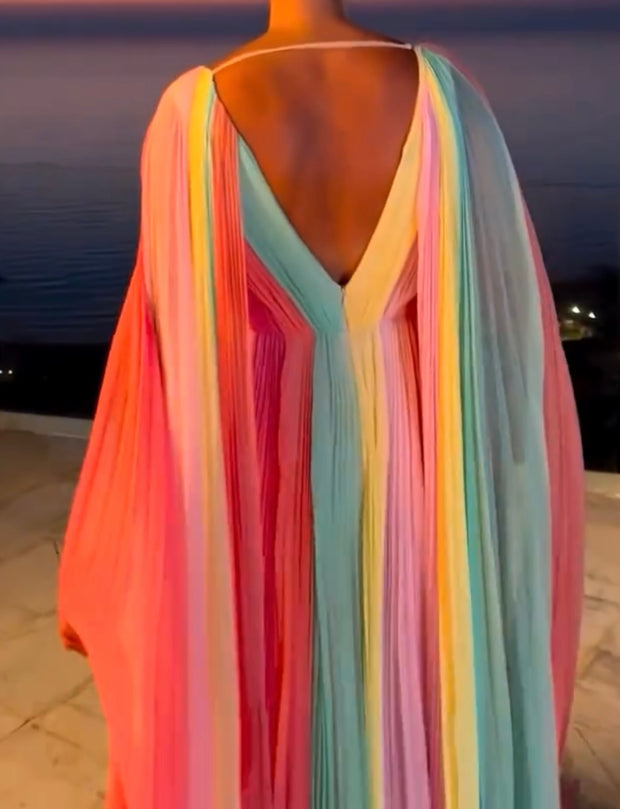 Fashion Loose Tie-Dye V-neck Backless Dress