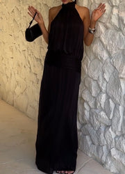 Elegant Halter Exposed Back Pleated Dress Elegant Dress