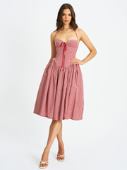 Sexy Halter Plaid Backless Dress