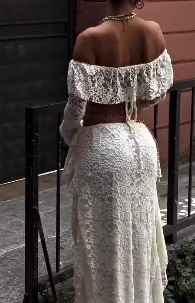 Sexy Lace Chest Wrap Long Sleeve Dress Suit