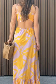 Sexy Spaghetti-Strap Floral Print Hollow Dress
