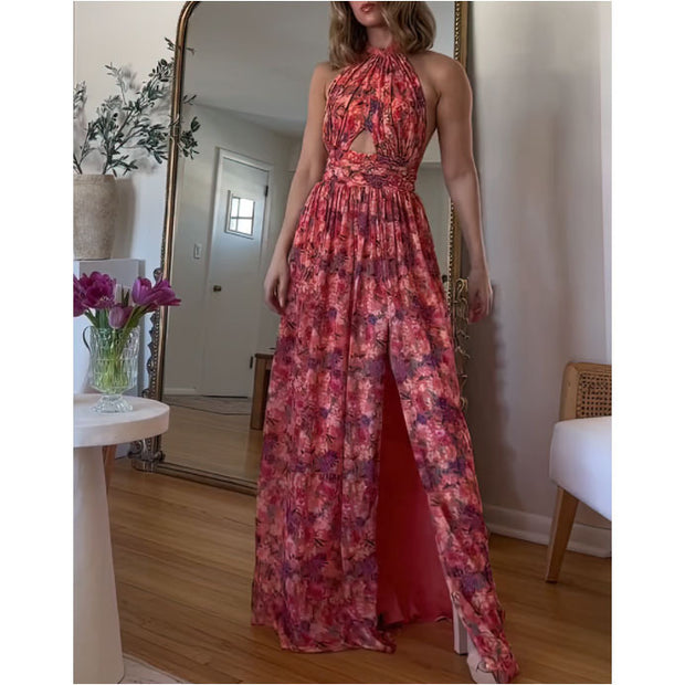 Floral Print Sleeveless sexy Long Dress