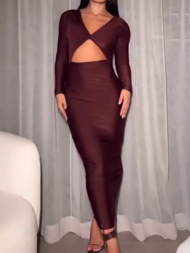 Sexy Long Sleeve Hollow-out Tight Sheath Dress