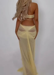 Sexy Halter Chest-Wrapped Mesh Dress