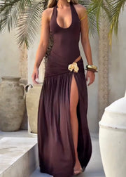 Sexy Halter Strap Backless Slim Fit Fold Split Dress