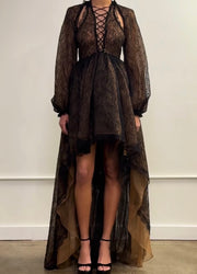 Graceful and Fashionable Long Sleeve Lace Strap Girdle Dress
