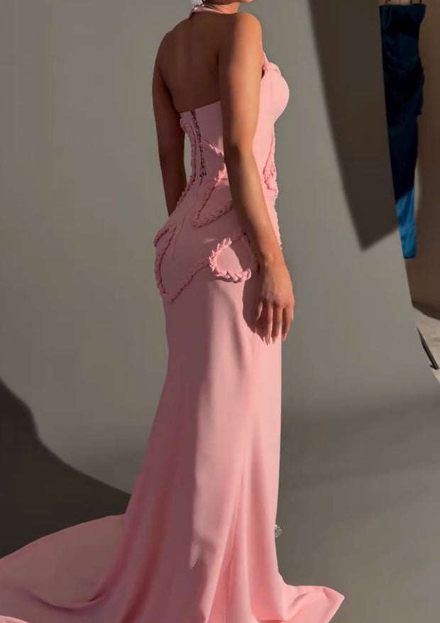 Sexy Lines Hollow High Fork Pleated Lace Dress