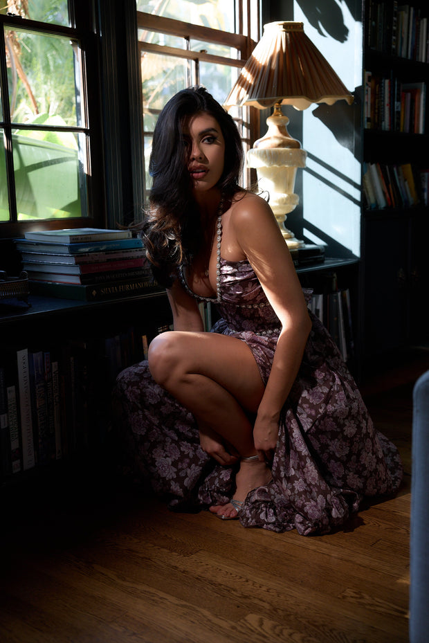 The Scarlette Dress in Chocolate Peony Print