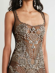 Sexy Straps Tulle Exquisite Rhinestone See-through Dress