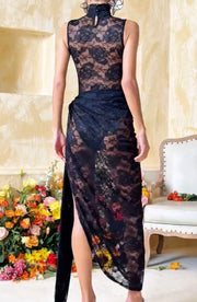 Graceful and Fashionable Sexy Turtleneck Printed Lace Sheath Dress