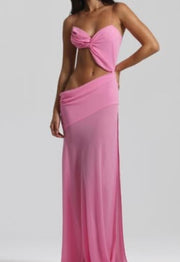 Hollow-out Camisole Slit Slim-Fitting Tube Top High Waist Long Dress