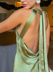 Sexy Solid Color Backless Slit Sleeveless round Neck Tight Temperament Dress