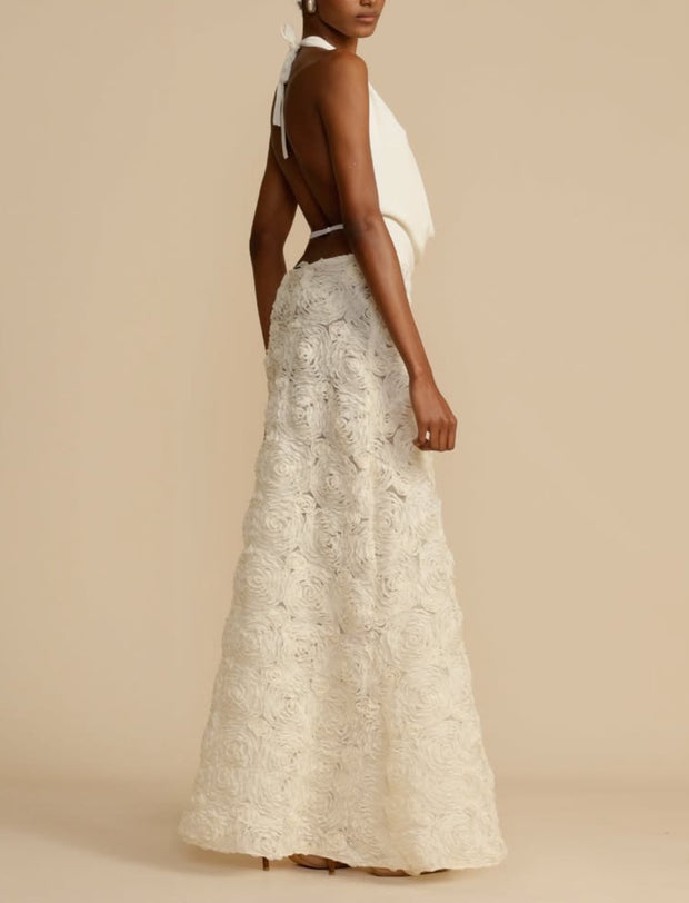 Fashion Hot Girl Sexy Three-Dimensional Flower Backless Pleated Halter Dress