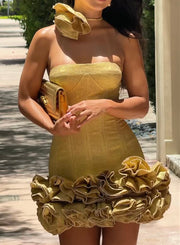 Gold Sequin Sexy Tube Top Dress Tight Floral Dress Tight Skirt