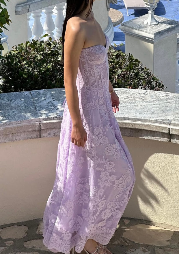 Fashion Tube Top Embroidered Lace Tied Dress