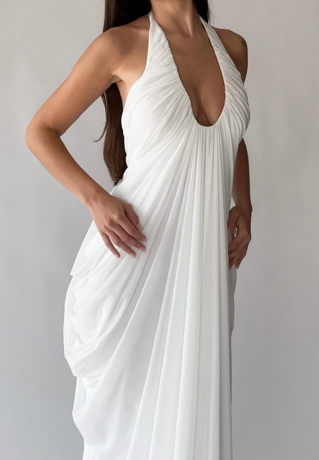 Graceful and Fashionable Halter U Collar Pleated Bubble Skirt
