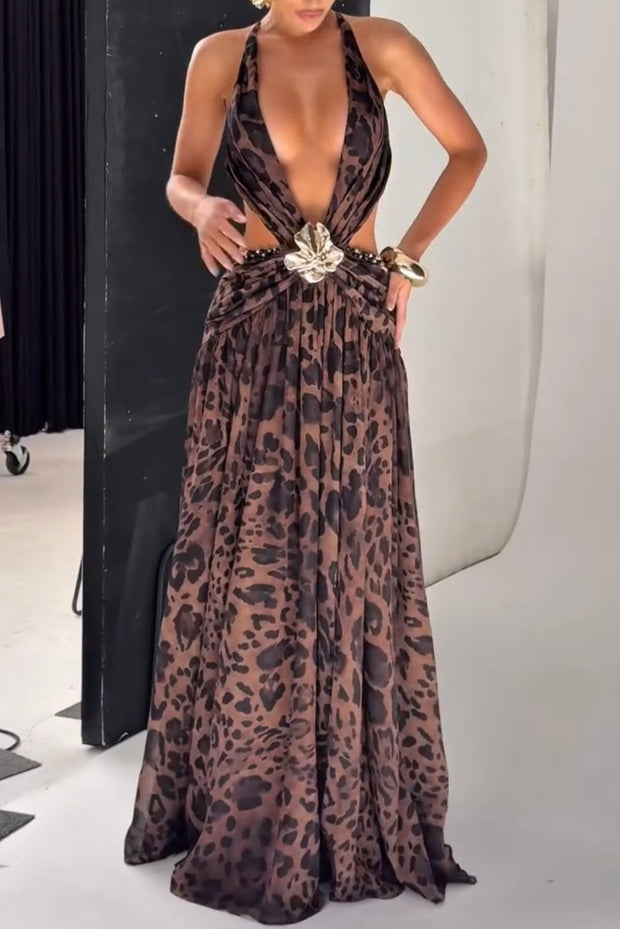Sexy Temperament Slim Fit V-neck Halter Split Dress