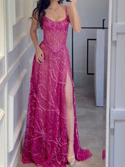 Sleeveless V-neck Sequin Mesh Split Dress
