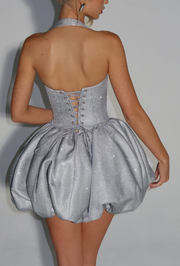 Silver Sexy Halter Lantern Skirt Dress
