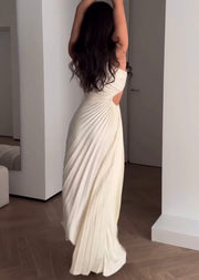 Slim-Fit Slant Shoulder Hollow Pleated Dress