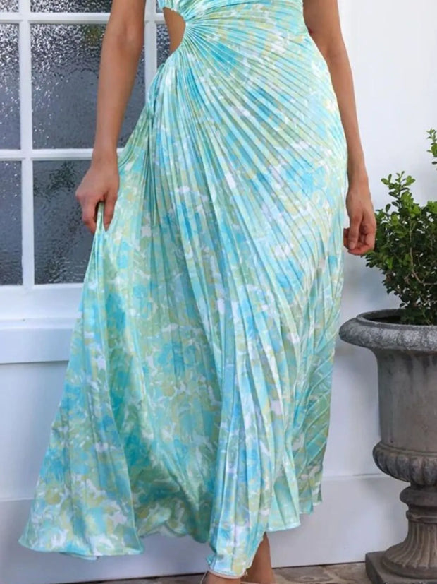 Full Size Single Shoulder Pleated Midi Dress Plus Size