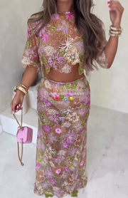 Embroidered Sequin Heavy Industry Party Suit Skirt