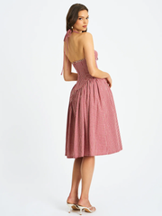 Sexy Halter Plaid Backless Dress