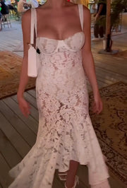 Sexy Suspenders See-through Lace Dress