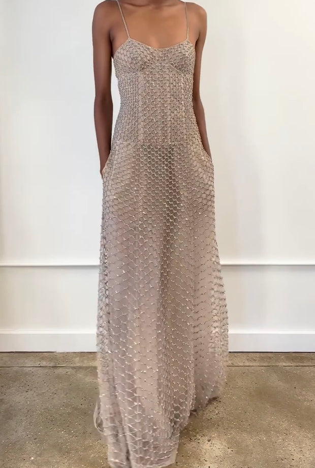 Sexy Temperament Hot Drilling See-through Sling Dress