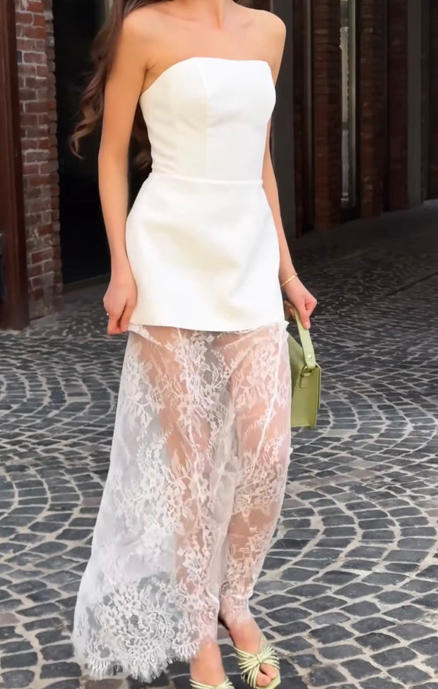 Sexy Tube Top Stitching Lace Dress