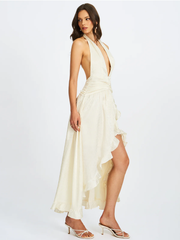 Sexy Halter Backless Stitching Temperament Dress