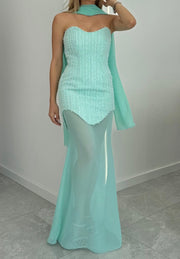 Sexy Tube Top Bead Stitching Mesh Dress
