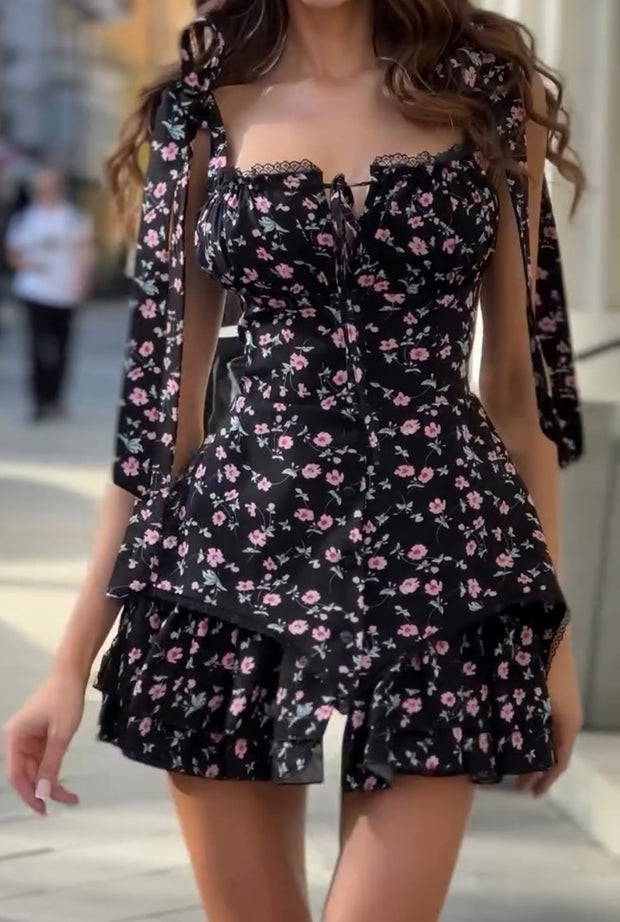 Sexy Fashion Chest Wrap Spaghetti-Strap Floral Print Dress