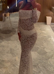 Fashion Lace off-Shoulder Sexy See-through Tube Top Dress