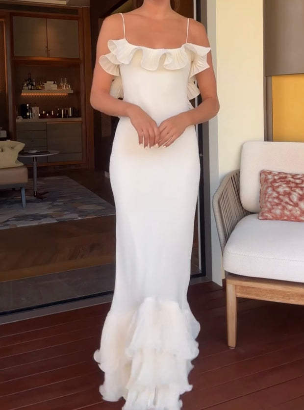Sexy Spaghetti-Strap Ruffle Backless Dress