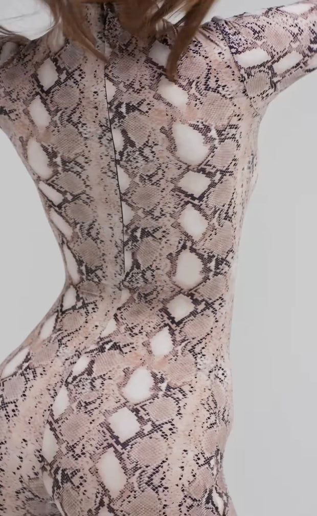 3D Digital Printing Serpentine Tights Long Sleeve Jumpsuit