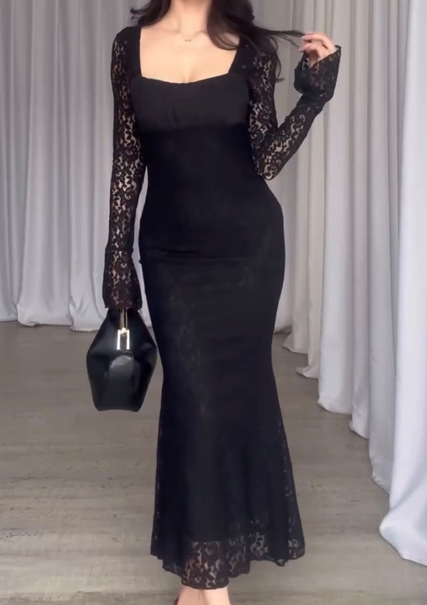 Lace Long Sleeve Elegant Slim Fit Waist-Controlled Slimming Fishtail Sheath Dress