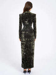Fashion Long Sleeve Waist Button Deep V Printed Woolen Coat