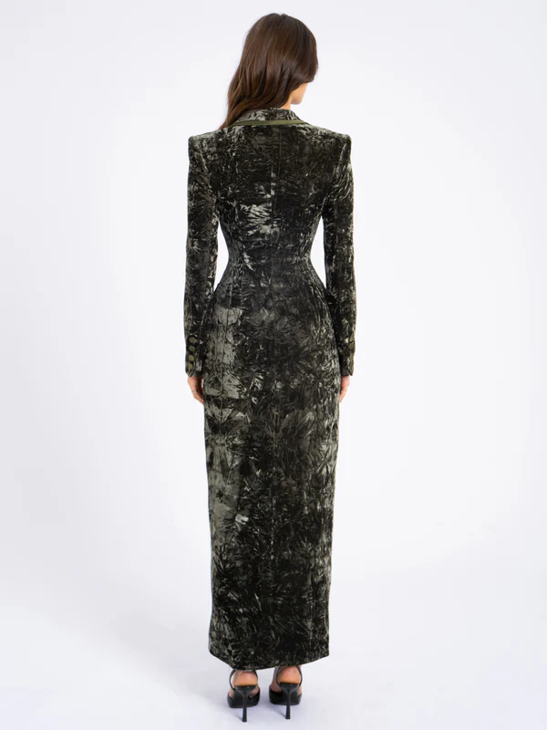 Fashion Long Sleeve Waist Button Deep V Printed Woolen Coat