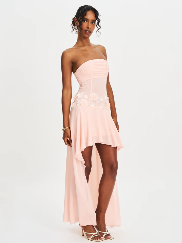 Sexy Tube Top Flower Stitching Irregular Dress