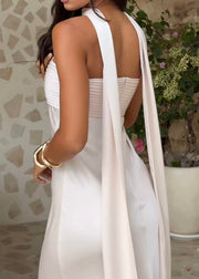 Elegant Slightly Mature Satin Lace-up Tube Top Dress