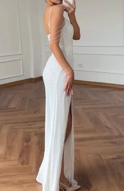 Sexy Backless Fishtail Sequins Evening Dress Beaded Gown