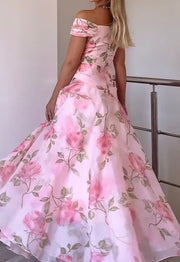 Graceful and Fashionable High Waist Print Three-Dimensional Flower Dress