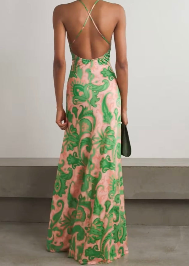 Sexy Halter Hollow Print Girdle Dress