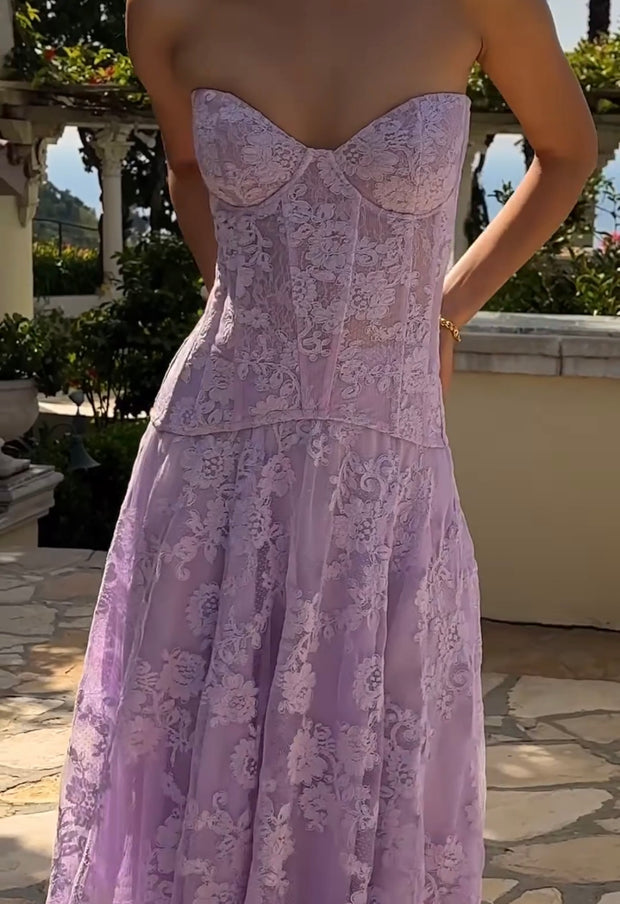 Fashion Tube Top Embroidered Lace Tied Dress